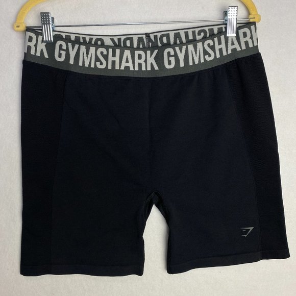 Gymshark Shorts Gymshark Womens Flex Shorts 5 Gray Jacquard Logo Waistband Mid Rise Black